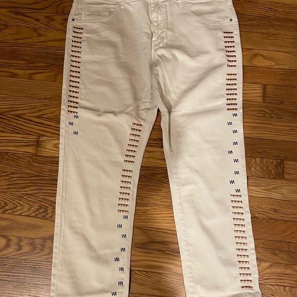 Pilcro NWT Ivory Multi Color-Accented Slim Boyfriend Jeans in 33 - Picture 11 of 14
